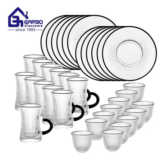 Factory Stock 36 Pieces Glassware Set Tea Coffee Glass Mug Suacer Cawa Cup Set on Promotion