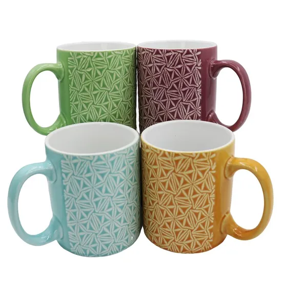 325ml Tall Ceramic Coffee Tea Mugs Set of 4 Porcelain Milk Cups with Handle