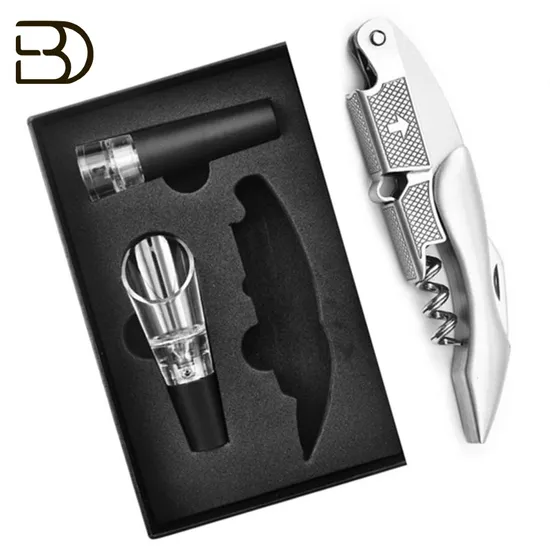 Online Top Seller Bar Tools Wine Bottle Opener 3PCS Set Personalized Stainless Steel Wine Corkscrew Set Gift Box