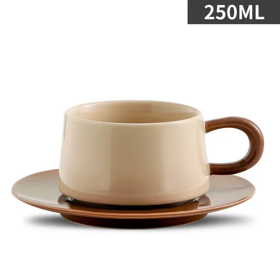 Elegant 250ml Glazed Porcelain Tea Mug and Plate Set