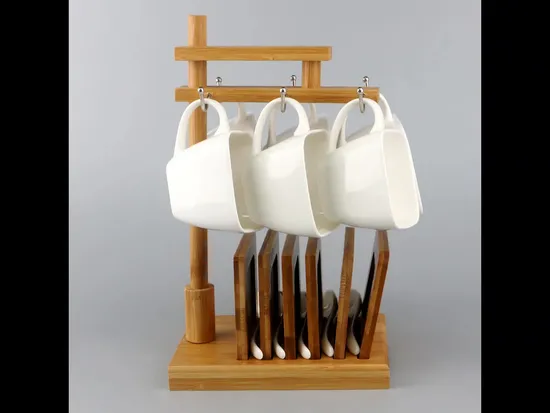 Bamboo Handle Ceramic Tea Mug Coffee Cup Set