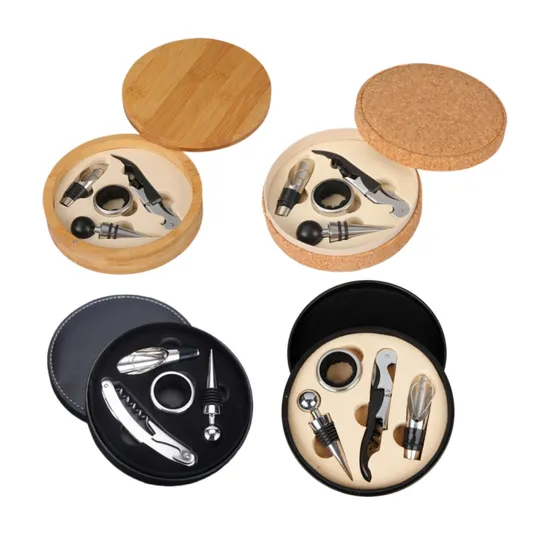 Custom Logo Novelty Bar Wine Accessories Gift Set with Round Box for Birthday Party Gifts Shunstone Manufacturer 