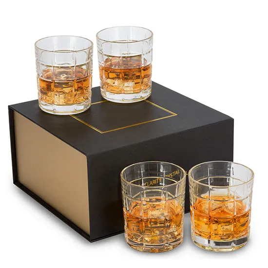 Custom Logo Whisky Stones and Old Fashioned Round Cocktail Wine Shot Whiskey Glasses Gift Set for Men Dad Birthday Present 