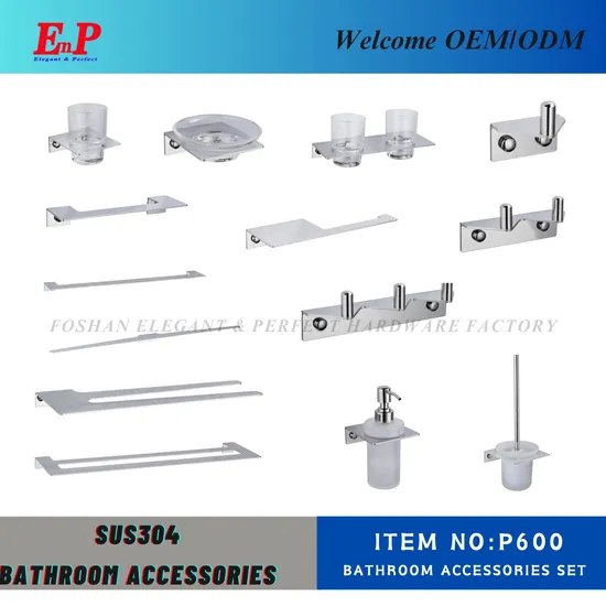 Enp Modern Design Stainless Steel Tumbler Holder Soap Dish Holder Coat Hook Toilet Paper Holder Towel Ring Towel Bar 7PCS Set Bathroom Accessories 