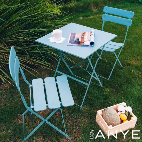 Modern Outdoor Leisure Metal Garden Table Folding Coffee Shop Chair Furniture Set